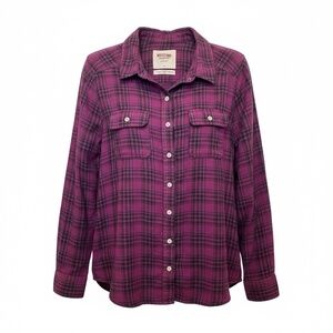 Vintage 90s Mossimo Supply Grunge Purple Black Plaid Boyfriend Flannel Shirt XL